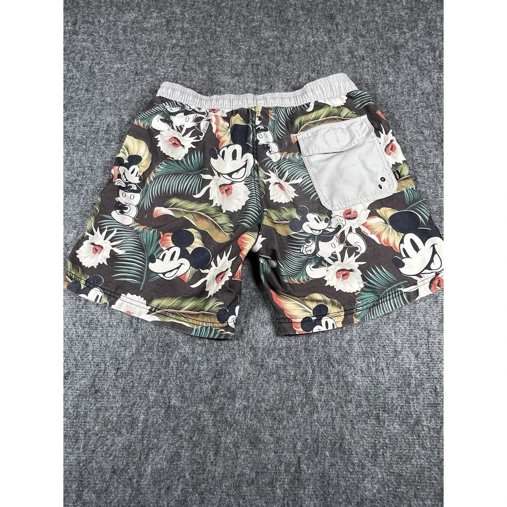 Disney Shorts Men's Size Medium Black Floral Mickey‎ Mouse Swim Trunks Pocket